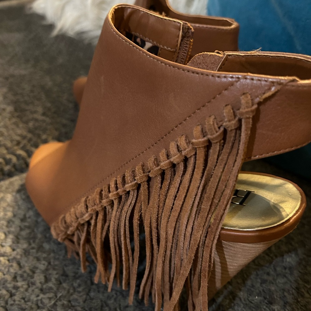 Reba Tan Leather Fringe Ankle Booties